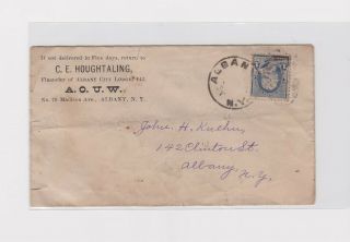 Albany Ny Local Use Cover Ancient Order Of United Workmen 1c Blue K2e