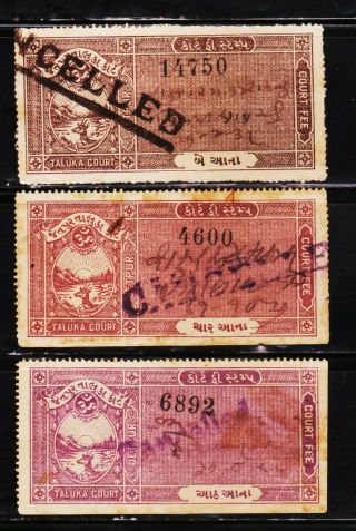 Indian State Jetpur 3 Different Cf Revenue Fiscal Old Stamps 101