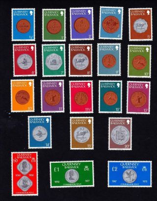 Guernsey Mnh 21 Singles,  1979 - 81 Coins Of The Bailiwick (no 198b,  203a)