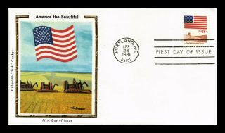 Us Cover Flag And Anthem Amber Waves Of Grain Fdc Colorano Silk Cachet