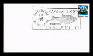 Dr Jim Stamps Us Maps Expo X Station Cover Macomb Illinois Event Year Of Fish