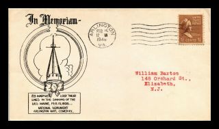 Dr Jim Stamps Us Arlington Virginia National Monument Uss Maine Cover 1940