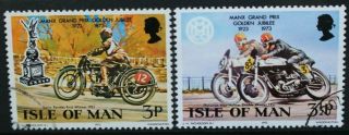 Isle Of Man 1973 Manx Grand Prix Golden Jubilee Bikes.  Set Of 2 Used/cto Sg39/40