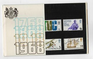 Gb 1968 – Anniversaries — Post Office Presentation Pack No.  21 [original Sleeve]