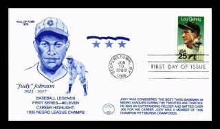 Dr Jim Stamps Us Judy Johnson Baseball Legend Lou Gehrig First Day Cover