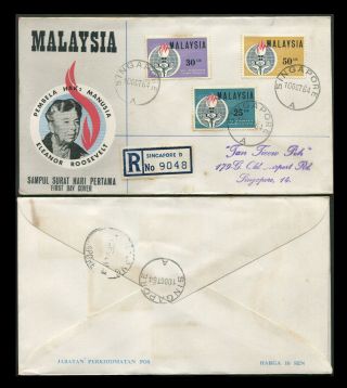 Malaya/malaysia 1964 Roosevelt Fdc Registered Locally In Singapore.