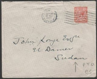 Gb 1927 Kgv 1½d On Cover To Sudan W Shellel - Halfa Tpo,  El Damer Postmarks