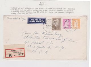 Turkey - 1948 Postage Paid 145 Kurus On Ankara Registered Airmail Cover To Usa