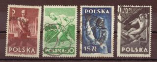 Poland,  Four Types Of Workers,  Set Of 4,  1947,  Old