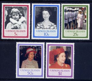 Cayman Islands,  Sc 555 - 59,  1986 Queen Elizabeth 60th.  Mvlh.  Cv $5.  25 (if Mnh)