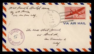 Dr Who 1945 Navy 132 Zealand Airmail To Usa Wwii Censored E44648