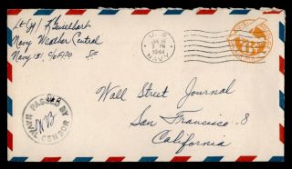 Dr Who 1944 Navy 131 Caledonia Airmail To Usa Wwii Censored E44633