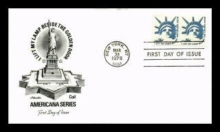 Us Cover Statue Of Liberty Lift My Lamp Americana Fdc Pair Artmaster Cachet