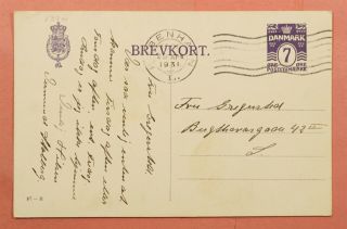 Dr Who 1931 Denmark Postal Card Copenhagen Cancel 118386