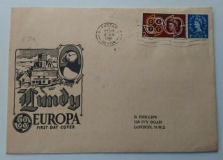 Lundy 1961 Europa Ad Cover,  P/m Barnstaple 8th Dec 1961,  Lundy Stamps On Reverse