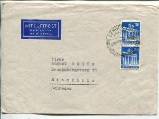 Germany Bizon Bauten 2x30pf Blue On Air Mail Cover To Sweden 24.  8.  1951