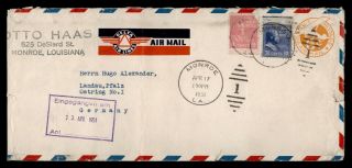 Dr Who 1951 Monroe La Delta Airmail Stationery To Germany Prexie Uprated E42469