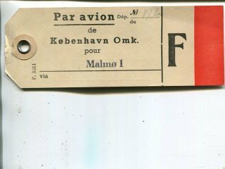Denmark Mail Bag Tag For Air Mail Copenhagen To Malmö1,  Ca 1955