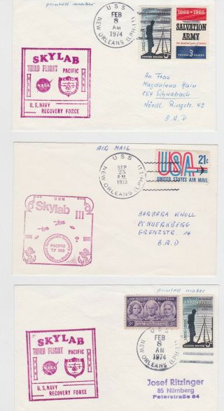 1 Cent Us Fdc Ship Space 3 Covers Uss Orleans Skylab Lph - 11