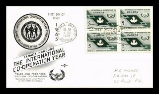 Dr Jim Stamps International Cooperation Year Rose Craft Fdc Cover Block Canada