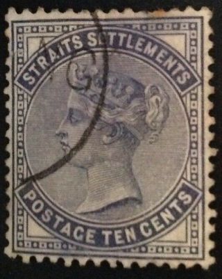Straits Settlements 1882 10 Cents Slate Blue Stamp Vfu