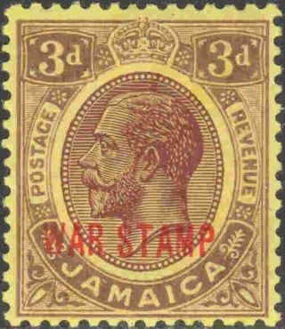 1919 Jamaica Mr11 Lightly Hinged Single King George V War Tax Stamp
