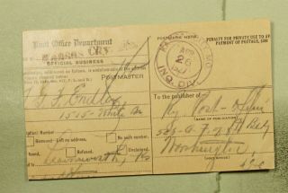 Dr Who 1927 Kansas City Mo Inq Div Postmaster Official Frank E41381