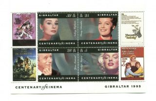 1995 Gibraltar Centenary Of Cinema Souvenir Sheet (2)