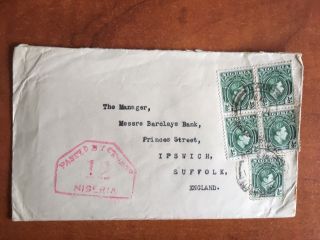 Postal History Nigeria Ww2 Censor Cover Lagos To Uk,  Censor 12.  5 X 1/2d Stamps