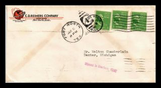Dr Jim Stamps Us Fort Worth Texas Commercial Cover Missent 1933 Backstamp