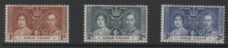 1937 Coronation Stamps From The Gold Coast.  Sg117 - 119.  Mounted.