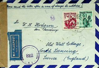 Austria 1950 Airmail Censor Cover To England - K535