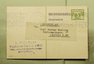 Dr Who 1928 Netherlands Rotterdam Postal Card To Germany E70593