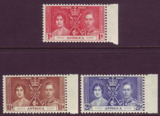 Antigua 1937; Coronation Issue; Complete Set Of 3; Sc 81 - 83; Never Hinged