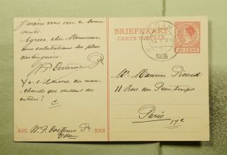 Dr Who 1928 Netherlands Edam Postal Card To France E66296