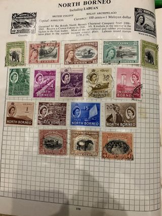 Two Old Album Pages Of Stamps From North Borneo (the Strand)