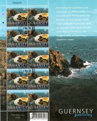 Sg 1075 X10 Guernsey Seafood & Coastal Scenes Vfu Sheetlet With Cylinder No