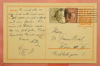 Dr Who 1922 Germany Uprated Postal Card Berlin To Austria 121856