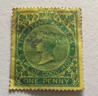 Queen Victoria The Stamp Act 1864 Cape Of Good Hope One Penny Stamp Anchor Wmk