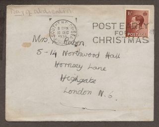 Gb Keviii Sg459 1½d On Cover Postmarked 10/12/36 Day Of Abdication (9082)