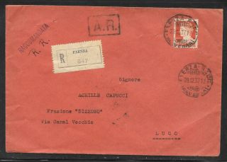 Italy / Italia - 1937 Raccomandata A.  R.  Cover - Faenza To Lugo Via Bologna