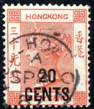 1885 Hong Kong Sg 40 20c On 30c Orange - Red Fine