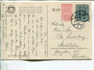 Austria 1600,  200kr On Post Card To Sweden 20.  6.  1924