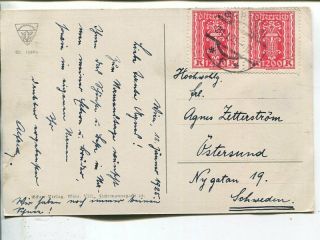Austria 2x1200kr On Post Card To Sweden 20.  1.  1925