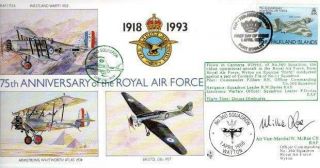 Falklands Raf 75th Anniversary Cover 1 - 4 - 93 Sgnd A.  V.  Marshall W.  Mcrae Cb F7