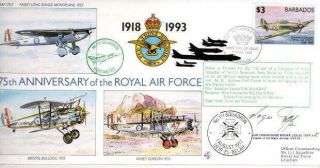 Barbados Raf 75th Anniversary Cover 1 - 4 - 93 Sgnd Air Commodore R.  L.  Topp Afc F7