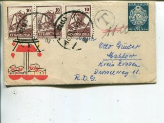 Romania Uprated Stationery Cover To East Gertmany 1957.  Postage Due Note