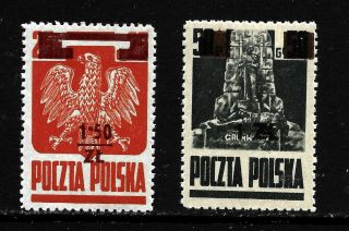 Hick Girl Stamp - M.  H.  Poland Sc 346 & 364 1945 Surcharge Y1786