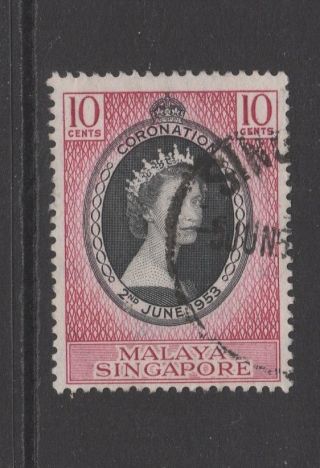 Singapore 1953 10c Black & Purple Coronation Fine