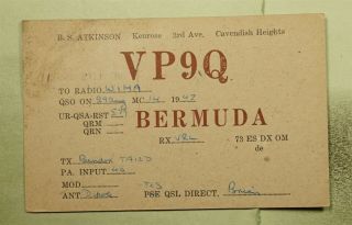 Dr Who 1947 Bermuda Qsl Ham Radio Vp9q Postal Card To Usa E42290